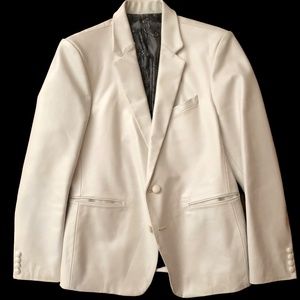 Bespoke custom tailored mens leather sport jacket white size 38